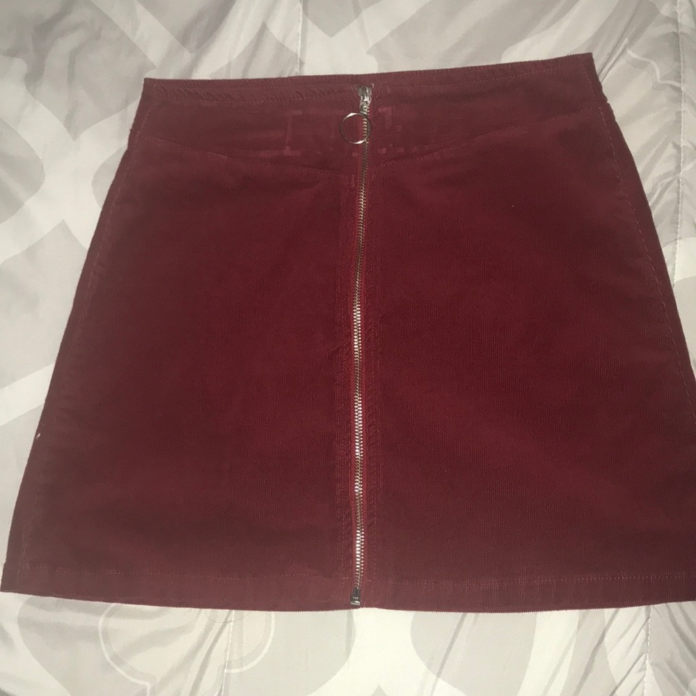 Red jean mini skirt